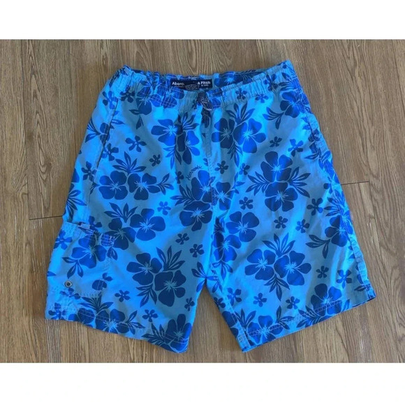 Abercrombie & Fitch Men's Floral Trunks Blue Tropical Print Pull On Swim  Sz M - Picture 6 of 6